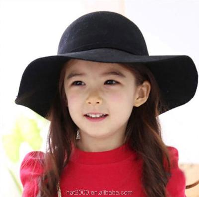 China Kids Girls Boys Girls Warm Soft Woolen Wide Brim Floppy Disc Felt Hat Bowknot Felted Floppy Hat for sale