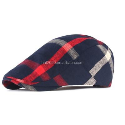 China Striped Flat-Posted Unisex PU Retro Duck Newsboy Berets Hats Earmuff Ivy Striped Stylish Plaid for sale