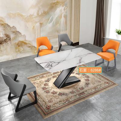 China . Modern Cheap Price Style Base Wood Dining Table Luxury Gray Marble Squares Table Set With 6 Chairs Dining Table Set for sale