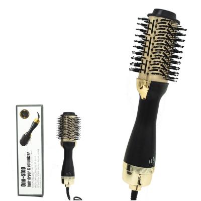 China Multifunctional Magic Gold Round 4 in 1 Hair Dryer Straightening Volumizer Styler Brush Hot Air Blow Hair Brush Straightener for sale