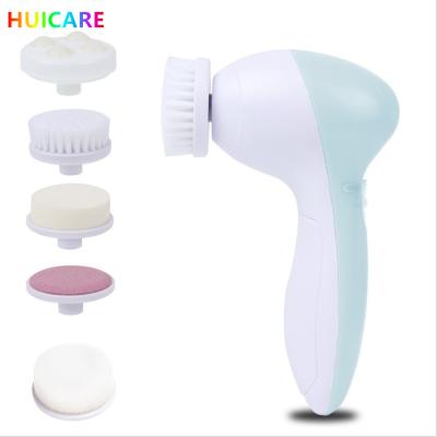 China Hot Selling Detergent DEEP CLEANING Electric Rotation 5 in 1 Replaceable Face Skin Massage Cleansing Facial Cleansing Brush for sale