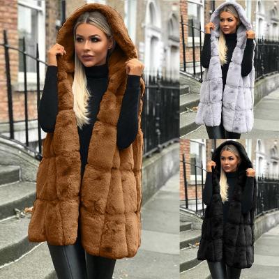 China Women's breathable explosions 2021 autumn and winter European and American winter new faux fur vest hooded ladies coat for sale