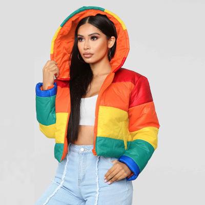 China 2021 New Arrivals Custom Size Rainbow Plus Size Rainbow Stripe Cropped Cropped Stripe Bomber Winter Custom Women Down Bubble Jackets Rainbow Coat for sale