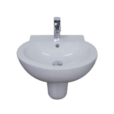 China Low Price Bathroom Hand Wash Basin One Piece Ceramic Pedestal Wash Basin Ceramic Half Semi Wash Basin Pedestal for sale