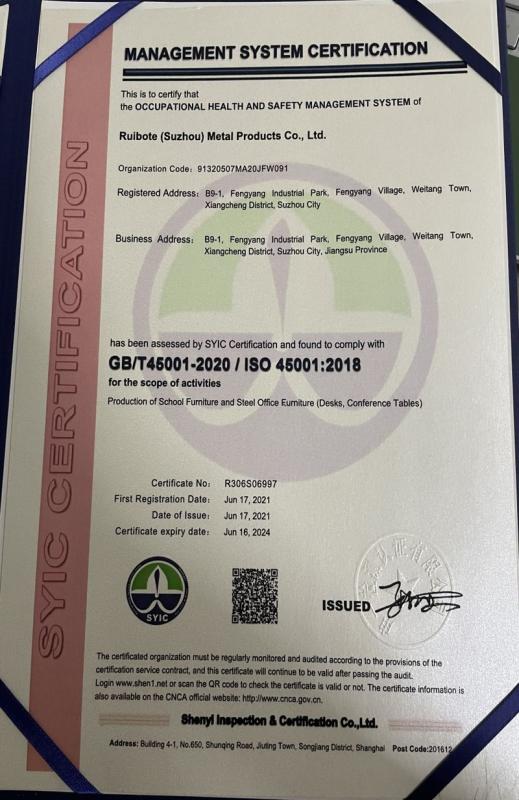 ISO 45001 - Ruibote (Suzhou) Metal Products Co., Ltd.