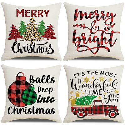 China 2022 New European Christmas Pillow Case Linen Sofa Home Decoration Cushion Cover Digital Printing for sale