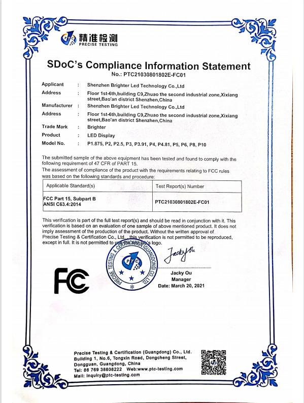 FCC - Shenzhen Brighter LED Technology Co.,Ltd