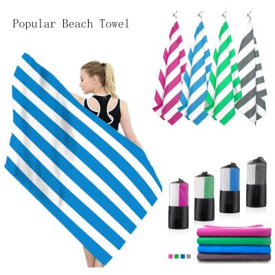 China 2022 Quick-drying Hot Custom Double-sided Velvet Wholesale Microfiber Stripe Kids Safe Rectangular Beach Towels for sale