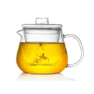 China Sustainable Handmade Heat Resist Clear Borosilicate Glass Teapot With Removable Glass Infuser Teapot for sale