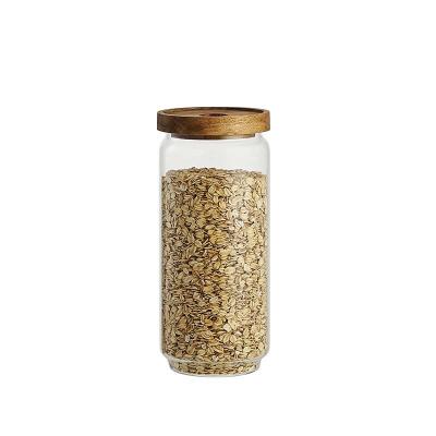 China High Borosilicate Clear Glass Food Stocked Airtight Storage Container Jar With Bamboo Lid for sale