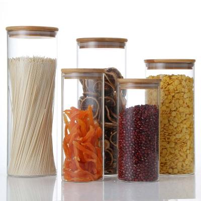 China High Borosilicate Clear Glass Food Stocked Airtight Storage Container Jar With Bamboo Lid for sale