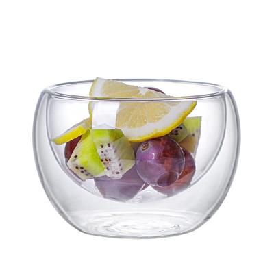 China High Borosilicate Heat Resistant Double-Layer Glass Fruit Salad Bowl Sustainable Transparent And Delicate Cold Dish for sale