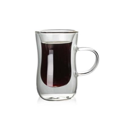 China Sustainable Coffee Tea Mugs , Double Wall Clear Glass Mug With Handle For Coffee , Tea , Latte for sale