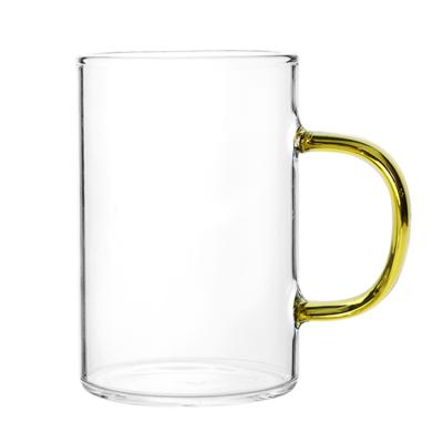 China Water Heat Resistant Glass Tumbler Handle Food Grade Borosilicate Color Safe Glass Drinkware Mug for sale