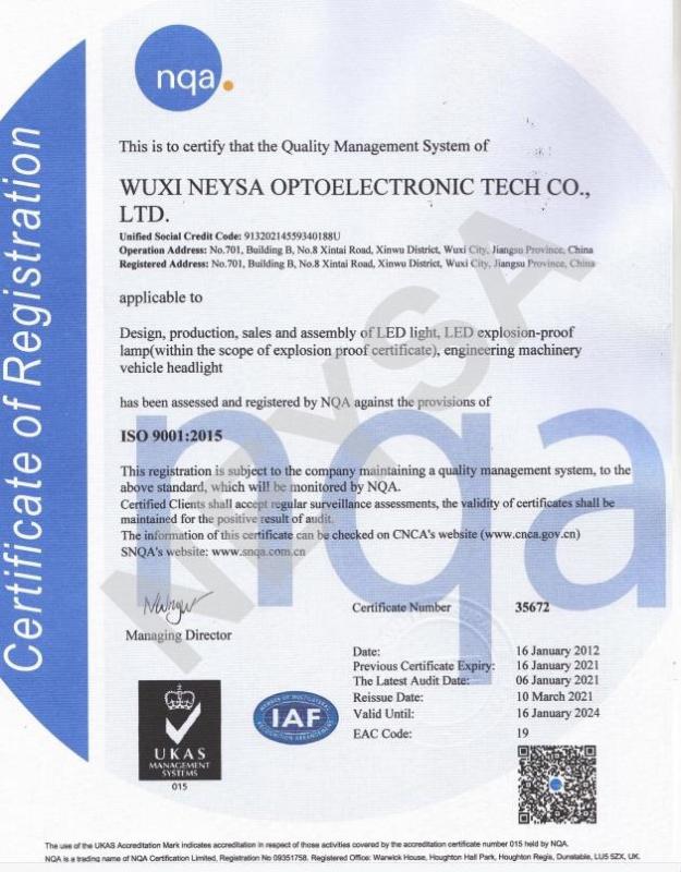 ISO9001:2015 - Shanghai Niu Sa International Trading Co., Ltd.