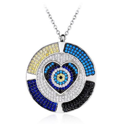 China 925 Sterling Silver Jewelry Necklace Zircon Evil Eye Heart Silver Multicolor Necklace Zircon For Women for sale