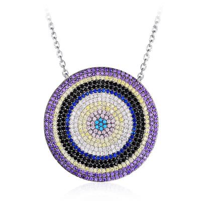 China Fine Jewelry Rainbow Eye Zircon Greek Necklace For Mom 925 Sterling Silver Round Pendant Necklace for sale