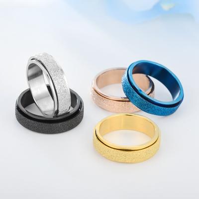 China Wholesale Punk Jewelry Rotating Icing Ring Fidget Stress Relief Rotating Stainless Steel Anti Worry Rings Couples Unisex Ring for sale