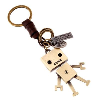 China Retro Leather Robot Pendant Leather Personalized Keychain Key Chain For Men Women Keyholder for sale