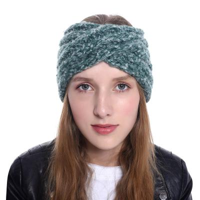 China Wholesale Woolen Yarn Wool Knitted Hair Bands Fur Headband Women Winter Hair Bands for sale