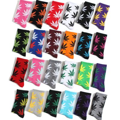 China 2022 QUICK DRY new design crew style knitted weed skateboard maple leaf cheap unisex socks for sale