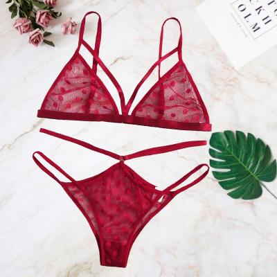 China Wholesale Spring QUICK DRY Sexy Embroidery Lace Up Women's Bra Set Deep V No Steel Ring Ladies Lingerie Bra French Bra and Panties for sale