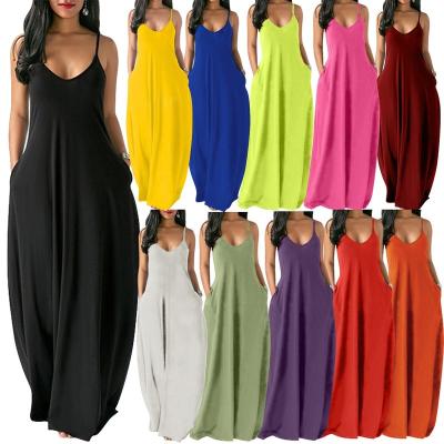 China Wholesale-Sexy Women's Deep V Skirt Multicolor Suspender Summer Solid Color Custom Clothing Long Anti-static Comfortable Long Skirt for sale