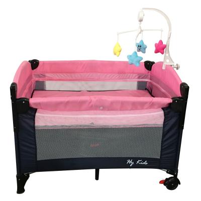 China Modern Pink Color 3 Sizes Fitted By Crib Baby Folding Playpen New Design for sale