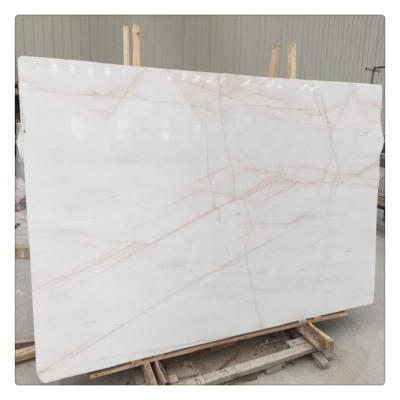 China Very beautiful marble stone red line contemporary white marble jade stone floor shape design for sale