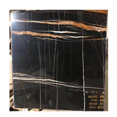 China St Laurent Contemporary Black Marble Plate with Gold Veins for 12 x 24 Elevator Floors for sale