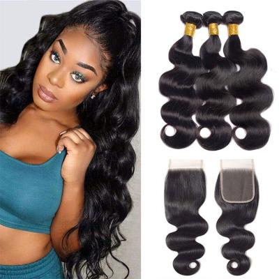 China Thick Smooth Soft Barely Shedding 3+1 Body Wave Hair Bundles With Frontal Hair Bundles With Closure Set for sale