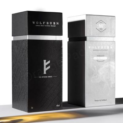 China Handmade Black Cardboard Boxes Packaging For Whiskey Liquor Beverage With Luxury Stain Logo Wine Bottle Gift Box Custom UV for sale