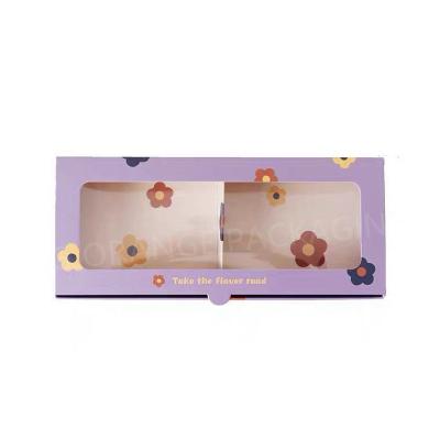 China Recyclable Foldable Purple White Card Snack Box With Window For Chocolate for sale