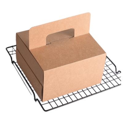 China OEM Recyclable Factory Customized Logo Kraft Color Small Cake Box With Die Cut Handle With Two Layers for sale