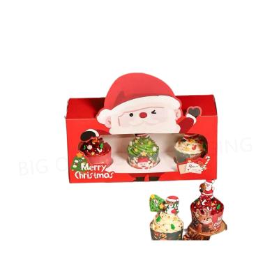 China Recyclable Custom Design Printing Paper Pet Window Cupcake Box With Handle For Christmas for sale