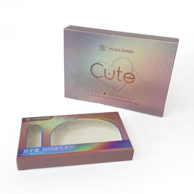 China Hot sale recyclable laser film packaging box with logo printed folding cosmetic boxes for nails for sale