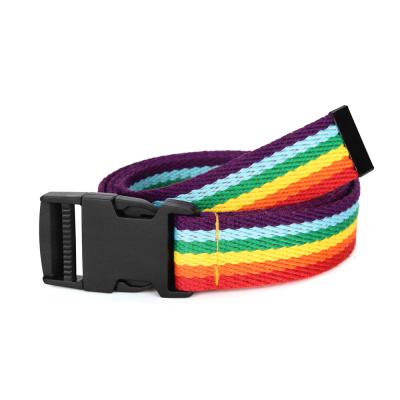 China Fashional Youth Fashion Trend Double Ring Buckle Free Adjustment POM Buckle Canvas Rainbow Belt for sale