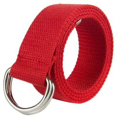 China Men's and women's canvas military outdoor knitting belt webbing belt fashion double ring general casual buckle belt for sale