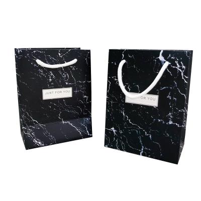 China 2021 Style Recyclable Hot Luxury Gift Shopping Black Marble Paper Bag With Your Own Logo for sale