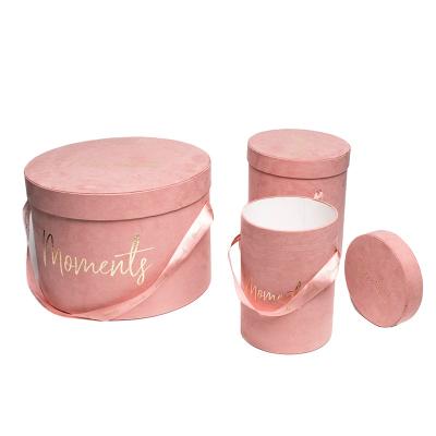 China Round Different Size Rose Flower Jewelry Packaging Packaging Gift Box With Ribbon Handle for sale