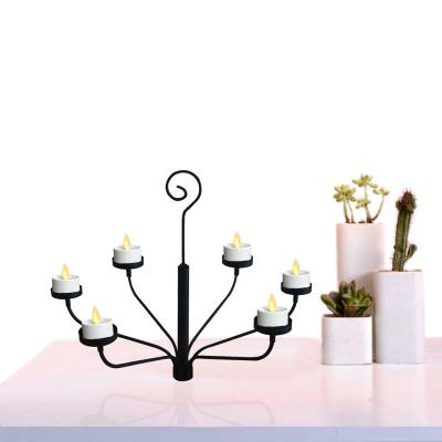 China Bestselling Wedding Decor Black Iron Metal Chandelier Tealight Candle Holder Wall Mounted Hanging Holder for sale