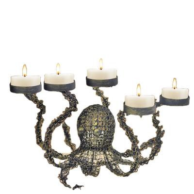 China New Arrival Hot Sale Hollow Out Design Style Octopus Modern Rustic Iron Metal Wire Table Tea Light Sconce for sale