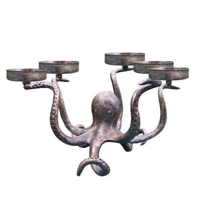 China Luxury Gold Modern Unique Octopus Decoration Novelty Fireplace Candelabra Centerpiece Tea Light Candle Holder Stand for sale