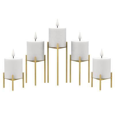 China Modern Simple Home Decor Bestselling Style Metal Pillar Candle Holder Golden Holders for sale