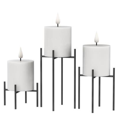 China Simply Fashion Modern Home Office Decoration Black Straight Wire Iron Metal Pillar Candle Holder Holders for sale