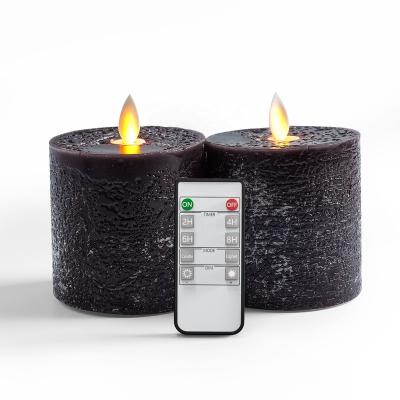 China Hot Selling Halloween Home Flameless Decoration Textured Black Led Flameless Finish Leaf Type Wick Pillar Candles for sale