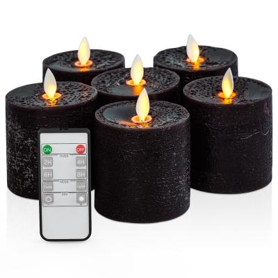 China Hot Sale Halloween Party Decor Paraffin Wax Flameless Simulated Dancing Black Flameless Pillar Led Candles for sale