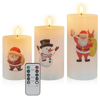 China Home Decoration Hot Selling Santa Snowman 3d Flame Pictures Battery Operated Custom Wax Led Flameless Artificial Candle Light for sale