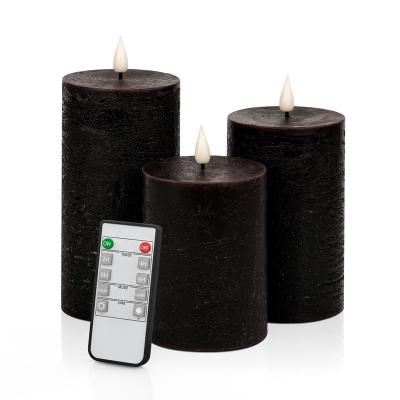 China Best Selling Paraffin Wax 3 Flameless Set Led Battery Flameless Black Pillar Halloween Electric Led Candle for sale