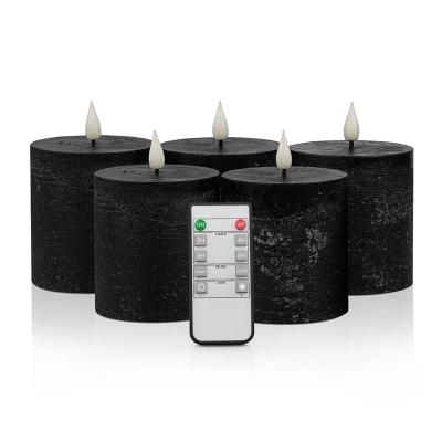 China Hot Selling Black Textured Flameless Finish 3d Flameless Battery Operated Flameless Flickering Pillar Led Candle for sale